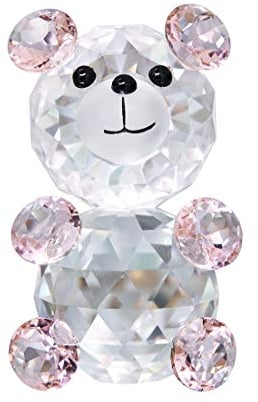 H&D Kristallbär, Kristallfigur in Bärenform, als Briefbeschwerer, Glücksbringer, Geschenkidee, Kristall, Rosa Bär