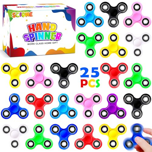 Fidget Hand Spinners 25 PC Color Bundle Bulk EDC Tri-Spinner Desk School Toy Anxiety Relief ADHD Student Relax Therapy Pack Combo Wholesale Green Red Black White Blue Yellow Glow Pink Glow Sky Blue1