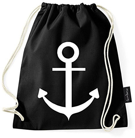 Über 60 Sprüche & Designs auswählbar/WhyKiki Turnbeutel mit Spruch/Beutel: Schwarz/Rucksack/Jutebeutel/Sportbeutel/Hipster, Bag:Anker