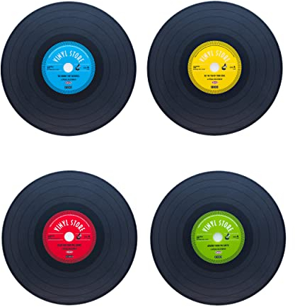 LEONE Tovagliette Disco Vinile sottopiatto tonde in plastica, Disco Vintage, Diametro cm 38 - Set da 4 Pezzi Colori Assortiti