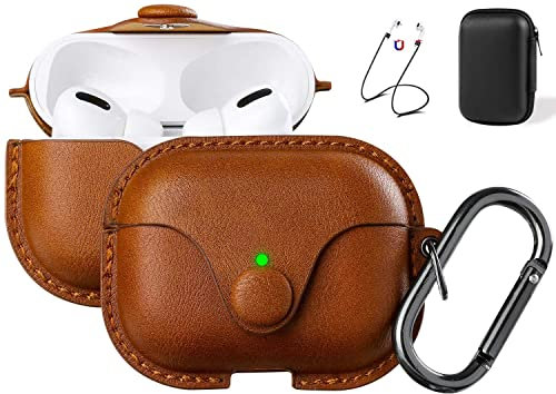 Maxjoy for AirPods Pro 2 Case Leather, Airpods Pro Leather Case Cover with Keychain Airpod Strap Compatible with Apple Airpod Pros 2nd Generation 2023 2022/AirPods Pros 2019 (Front LED Visible), Brown