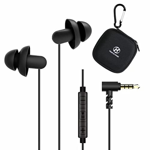 Hearprotek 2 Paar Silikon Schlaf Ohrhörer, Komfortable Anti-Lärm In-Ear Kopfhörer 3,5 mm Stecker mit Mikrofon und Lautstärkeregler für Schlaflosigkeit, Seitenschläfer, Leichte Schläfer, Schnarchen