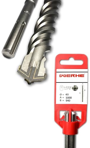 WERHE Betonbohrer SDS MAX 40x1000mm – Hammerbohrer für Beton und Ziegel – 4-Schneiden
