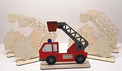 Bastellinchen Ausmal Set 05 - Feuerwehr Fahrzeuge - 5 Stück aus Holz
