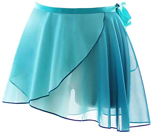 iEFiEL Damen Ballettrock Wickelrock Ballett Chiffon Röckchen Mädchen Ballett Kleidung Tanzrock Trikot Tanz Kostüm in weiß, schwarz, weinrot X Blau-grün Gradient One Size