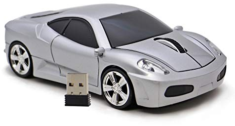 DAY DAY HAPPY Souris d'ordinateur USB 2.4 GHz Voiture de Course Souris Optique Souris sans Fil 3D pour Windows et Mac (Silver)