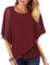 Vafoly Damen Chiffonbluse Sommer Lässige Rundhals Shirt Schmeichelnde Oberteile um Den Bauch zu Verstecken 3/4 arm Business Casual Lagen Festtags Kleidung Fließend Bequem Poncho Tunika Weinrot L
