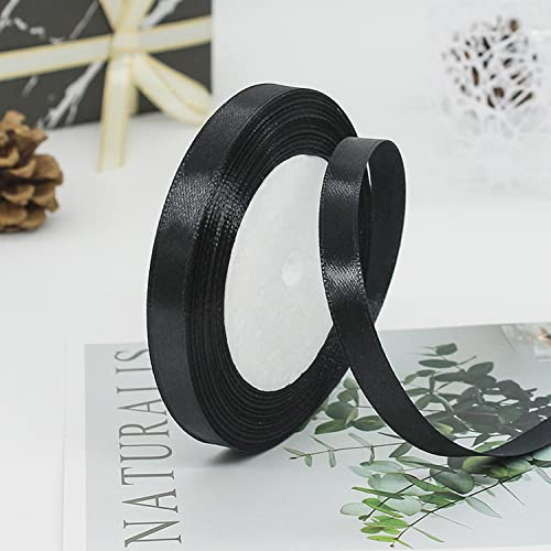 ZHIHUI Satinband Schwarz 10mm, 22 Meters Dekoration Geschenkband Fein Schleifenband, Stoffband für Luftballons, Hochzeit, Taufe und Geburtstag Geschenke Der Valentinstag Verpackung von Geschenken