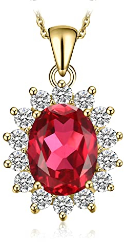 JewelryPalace Ovalschliff 3.2ct Erstellt Rubin Kette Anhänger 45CM, Rot Schmuck Set, Halskette Silber 925 Gold Collier Damen Ketten Edelstein Mädchen, Schmuck mit Stein Frauen Jahrestag Vergoldet