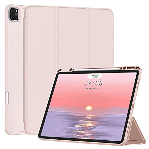 FSCOVER Case for iPad Pro 12.9 Inch 6th/5th/4th/3rd 2022 2021 2020 2018, with Pencil Holder, Auto Wake/Sleep, Slim Stand Soft Back Shell Smart Cover for iPad Pro 12.9 Inch, Pink