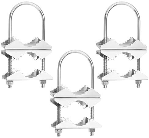 The Lord of the Tools 3 Set Clamp Kit Jaw Block Aerial Antenna Mast U Bolts Spring Washer Iron Galvanizing Aerial Antenna Mast Clamp Mounting Accessories