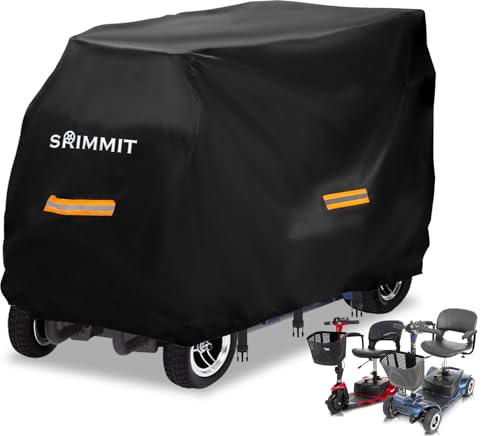 Mobility Scooter Cover,SRIMMIT Heavy Duty 420D Oxford Fabric Electric Scooter Cover,Waterproof,Anti-UV,Durable with Waterproof Strip,Reflective Strips,3 Buckles (3XL 77 x 29 x 47)