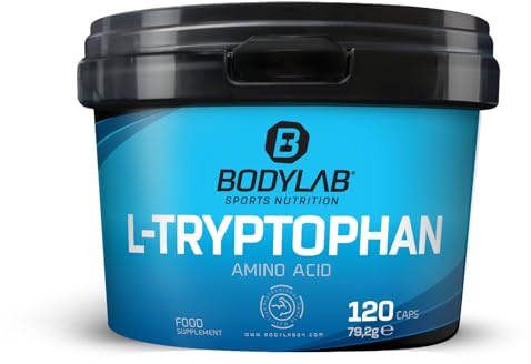 Bodylab24 L-Tryptophan 120 Kapseln, mit 500mg reinem L-Tryptophan pro Tagesdosis, essenzielle Aminosäure, die der Körper nicht selbst bilden kann, in praktischer Kapselform