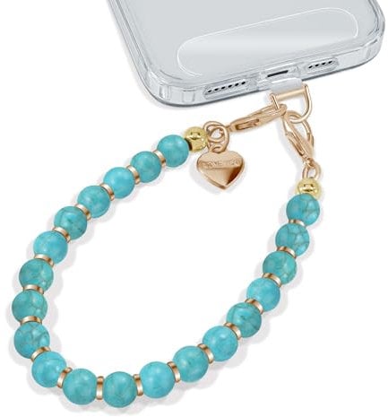 ROCONTRIP Beaded Phone Wrist Strap Handmade Phone Chain with 2 TPU Tether Tabs Detachable iPhone Charm Bracelet Strap For Women Girls-Green