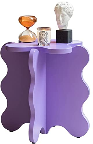 Table Basse en Forme de pétale, Petite Table d'appoint en Bois Massif, Table d'appoint avec Pied en Forme de X pour Salon, Chambre à Coucher, Balcon, Assemblage Facile, Violet