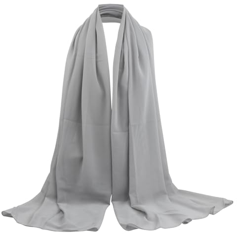 PTJJXA Chiffon Schal Damen, Seidenweiche Chiffon Hijab, Schultertuch Damen Groß Festlich, Stola für Abendkleid, Dünner Schal, Seidenschal Damen,Schal Einfarbig, Halstuch Tuch aus Chiffon (Hellgrau)