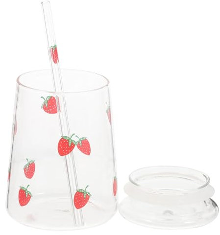 Garneck 1 Juego Vidrio Taza de Fresa Botella de Agua de Fresa Vaso Infantil Vaso niño garrafa Taza de Tazas Transparentes para Bebidas Calientes Tazas de claras Reutilizable