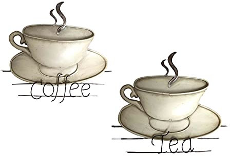 SK Style Metal Wall Art - Set di tazze da tè e caffè in stile shabby chic