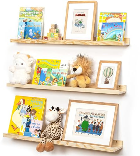 Bilderregal für die Wand, 91,4 cm, massives Kiefernholz, Kinderzimmer, Bücherregale, 3 Packungen, schwebende Ledge-Regale für Kinderzimmer, Schlafzimmer, Badezimmer, Wohnzimmer, Fotorahmen, Büro,