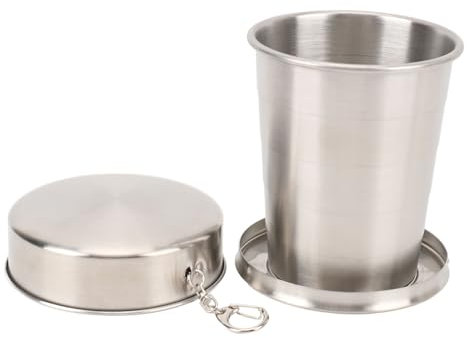 Asixxsix Taza Plegable de Acero Inoxidable, Taza de Camping Retráctil Portátil, Taza de Camping de Viaje Desmontable Portátil Reutilizable con Tapa y Llavero, para Senderismo, Picnic