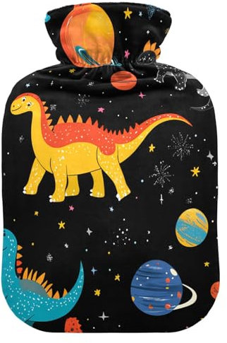 Bunte Dinosaurier-Wärmflasche mit weichem Samtbezug, Wärmtasche für Fußbettwärmer, Schmerzlinderung, 1 Liter