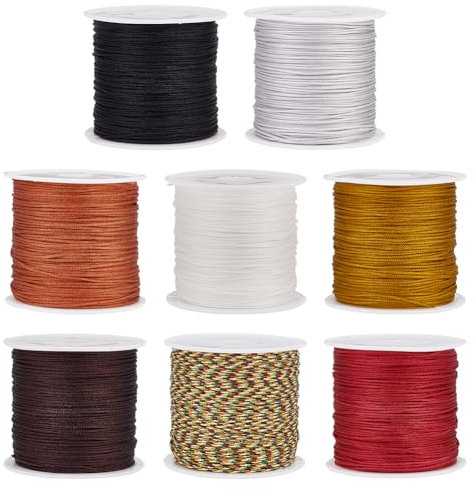 UNICRAFTALE 8 Rouleau Cordon en Nylon 8 Couleurs Cordon en Satin pour Bijoux de Bracelets 0.8mm Cordon de Garniture en Macramé en Queue de Rat Colorée de Collier de Perles en Vrac de Fil Tressé