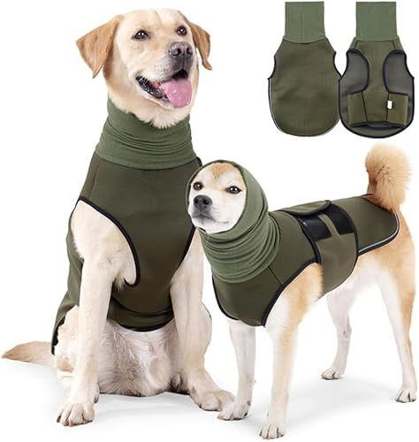 QKEPCY Abrigo Perro Chaleco Anti Ansiedad con Capucha Calmante Reduce el Ruido Suave y Cómodo Velcro Ajustable para Perros Medianos o Grandes