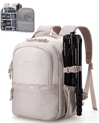 bagsmart Kamerarucksack,DSLR SLR Klein Kameratasche für Fotografen Kompatibel,Schultergurt 2-in-1 Reiserucksack Passend für 12.9 iPad,für Sony,Canon,Nikon,Beige