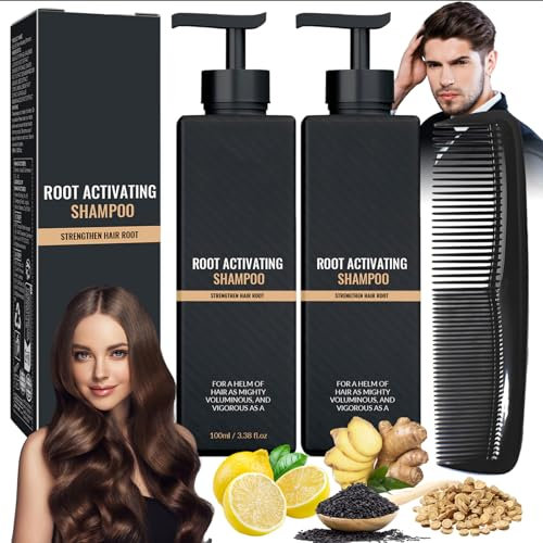 2pcs Root Activator Shampoo, Shampoo mit Kamm, Root Activator Shampoo, Pflanzliche Inhaltsstoffe, Haaraufbauendes Unisex-Shampoo