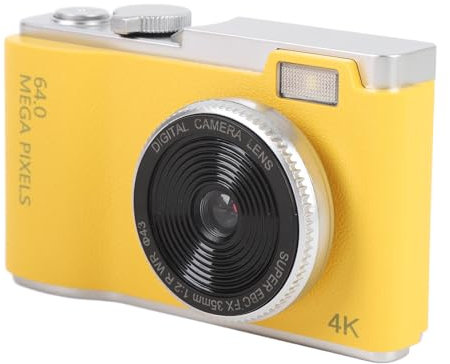Appareil Photo numérique, Appareil Photo Vintage pour Enfants, Appareil Photo 4K pour Youtube, Zoom 16x, Anti-tremblements, Appareil Photo Compact pour Enfants, Jaune, 64GB (Pas