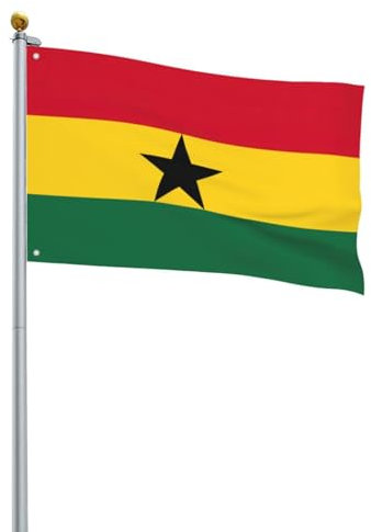 Flagge von Ghana, bedruckt, einseitige Hofflaggen für draußen, rustikales Bauernland, Hof, Rasen-Dekoration