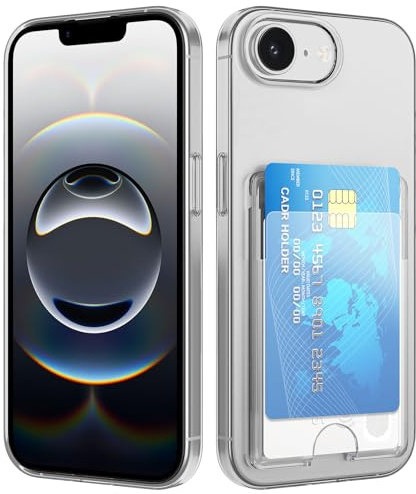 nicekool Hülle für iPhone 16e mit Kartenfach für 2 Karten, Handyhülle Kartenhalter Transparente Rückseite Schutzhülle Dünn Weiche Stoßfest Handy Kartenetui Bumper Brieftasche Cart Case Cover