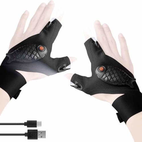 LULUWA LED Gloves with Lights, Rechargeable Finger Light for Fishing Repairing Emergency, Flashlight Glove Birthday Gift & Present for Men or Women
