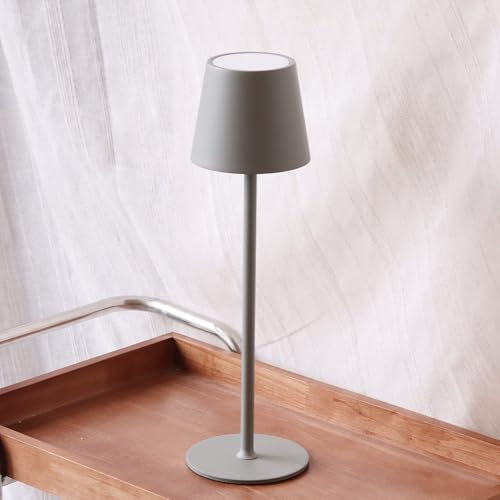 DILUMEN Lampe de Table Sans Fil,3 Température de Couleur,Intensité Variable,Lampe de Bureau à Batterie Rechargeable LED en Métal pour Extérieur et Intérieur,IP54,5200mah,Vert Grisâtre