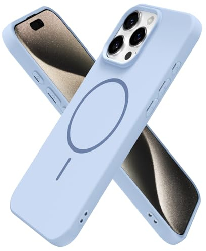 oakxco for iPhone 15 Pro Max Case Silicone Mag Safe, Magnetic Slim Thin Phone Case Compatible with Magsafe Wireless Charging, Cute Girly Aesthetic Soft Rubber Gel Safecase for Women Girls, Light Blue