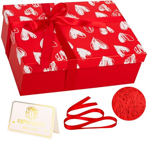 Luxuriöse rote Herz-Geschenkbox zum Valentinstag mit Deckel (25 x 18 x 9 cm), mittelgroß/groß, Ideal als Geschenk zum Geburtstag, zur Hochzeit, zum Valentinstag oder für Mädchen und Frauen.