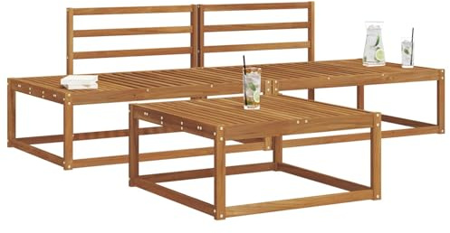 vidaXL Outdoor-Sofagarnitur 3 Stück Natur Massivholz Akazie, Stylisches Gartenlounge-Sofa, Moderne Außenmöbel, robuste Terrassen-Couch, Möbel aus massivem Holz für den Poolbereich, modulares Set