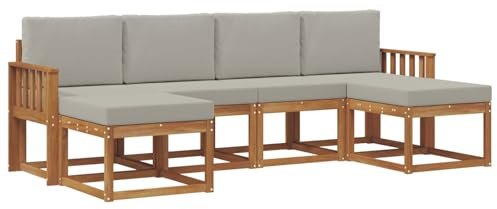 vidaXL Outdoor-Sofagarnitur mit Kissen 6 pcs Natürlich und Hellgrau, Moderne Outdoor-Sofa Set, langlebige Gartenmöbel, stylische Pool Lounge, vielseitige Sitzmöbel
