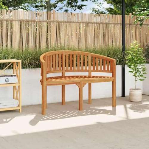 Runheo Banco de plátano, 120 cm, madera maciza de teca, resistente a la intemperie, con respaldo y reposabrazos, para terraza, balcón, porche exterior, banco de madera estable para 2 personas para