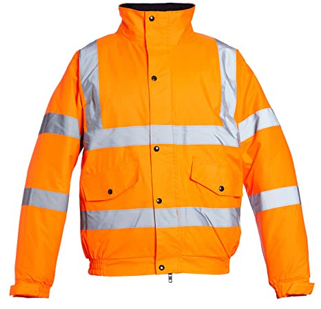 Blackrock Orange Hi Vis Waterproof Bomber Jacket Men's and Women's | Reflective High Vis Jackets, High Viz Visibility Warm Safety Security Work Wear, Taped Seams & Fleece Lined Collar - Size