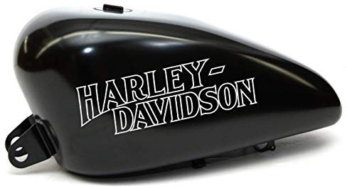 2 Adesivi Stickers Worldcustom compatibili con Harley Davidson da Serbatoio Moto Custom (BIANCO 12 LITRI)