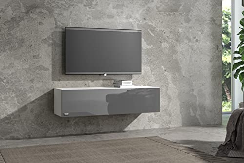 Wuun® Somero Korpus Weiß Hochglanz /100cm-280cm /Front Grau-Hochglanz/TV Lowboard TV Board Hängend Hängeschrank Wohnwand