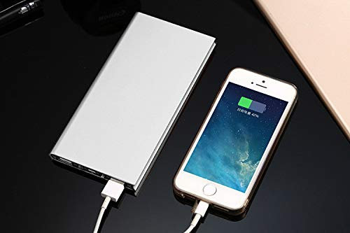 Batería externa plana para IPHONE 12 Pro Cargador Universal Power Bank 6000mAh 2 Puerto USB (plata)