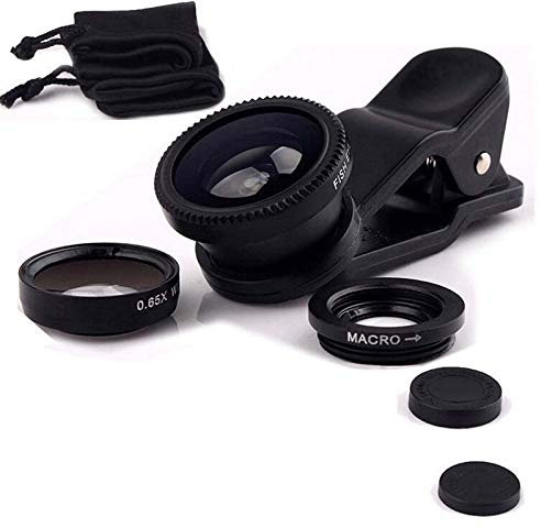 3 in 1 Lens Clamp for Samsung Galaxy S20 FE Smartphone Universal Macro Fisheye Wide Angle Metal Detachable Pouch