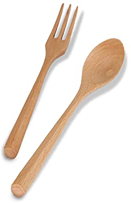 HERCHR Set cucchiaio e forchetta in legno, Servitori di Insalata in Legno, Cucchiai da Servizio in Legno Set, posate utensili da cucina in legno con manici lunghi per servire insalata, dessert, cena