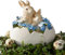 Loberon Hasen mit Ei Miksa, niedliches Häschen-Paar in Einer mit Blüten gefüllten Eierschale, handbemalter Osterschmuck, Ostern, Osterfiguren, Polyresin, beige/blau