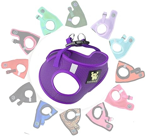 EcoBark Step in Dog Harness - Eco-Friendly Harnesses for XXS, X-Small Dogs and Small Dogs - Mini Reflective Vest Adjustable Soft Mesh Harness (XXXL, Purple)