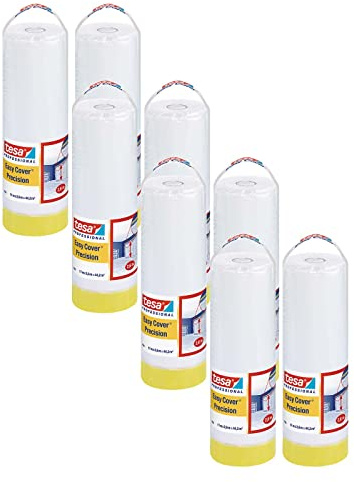 tesa Easy Cover 4365 Präzision Malerband mit Folie, 8er-Pack, 17 m x 2,6 m | Abklebeband und Malerfolie zum Abdecken bei Malerarbeiten - 2-in-1 Set mit Malerkrepp und Folie - Transparent