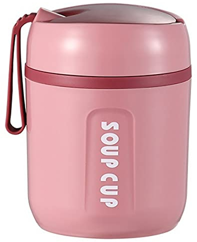 willkey Thermobehälter 480ml Joghurtbecher to go Thermo Lunchbox Kinder und Erwachsene Edelstahl Thermo Essensbehälter für Babynahrung, Suppen,Praktischer Müslibecher (Rosa)