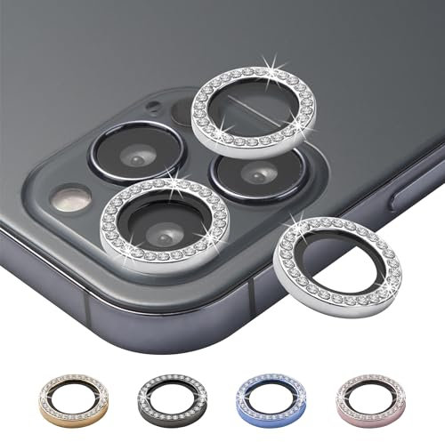BISLINKS Bling Diamond Camera Lens Ring Cover Protector Tempered Glass Silver Compatible With iPhone 12 Pro Max